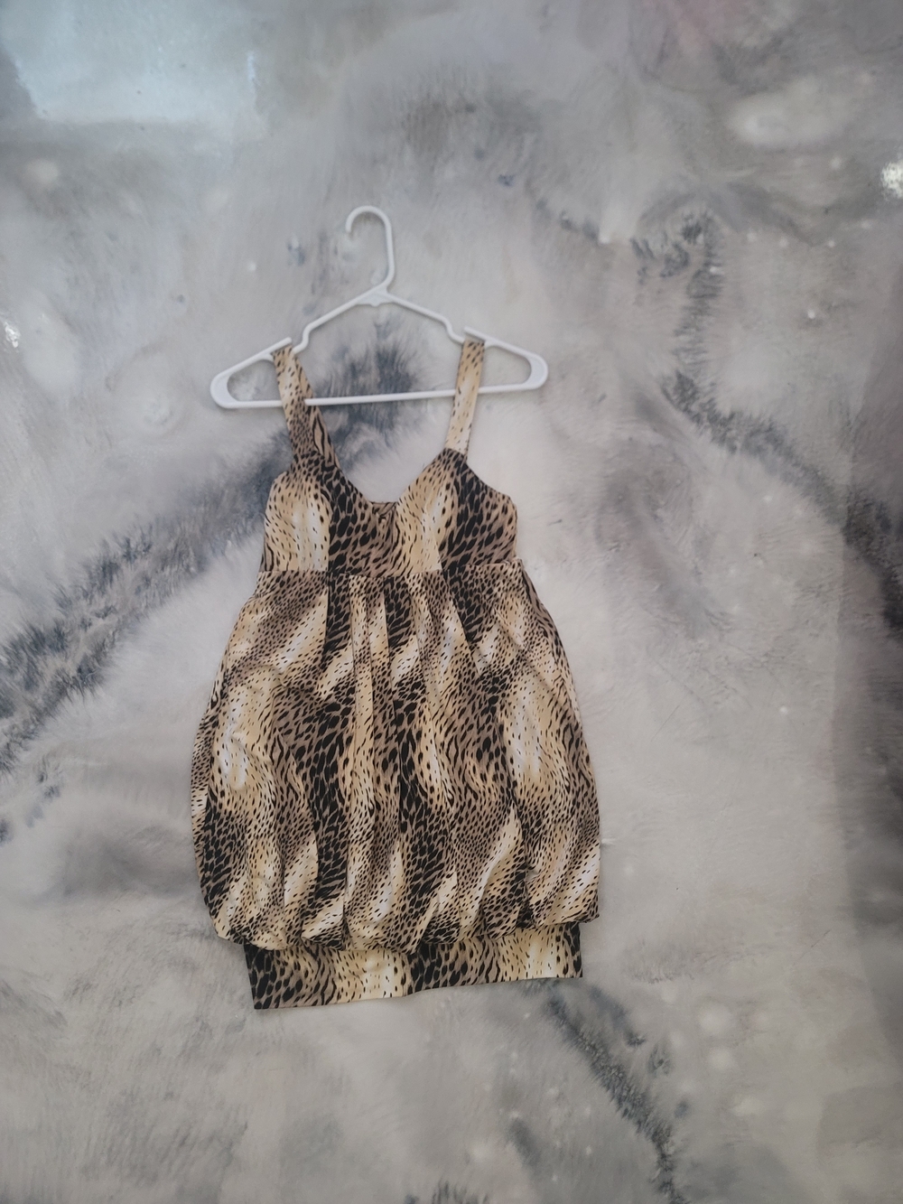 Donutz Inc Animal Print Bubble Hem Tank Dress in Beige & Black